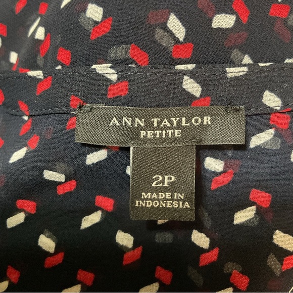 Ann Taylor Petite Black & Red Sheer Button Front Long Sleeve Blouse - Picture 4 of 5